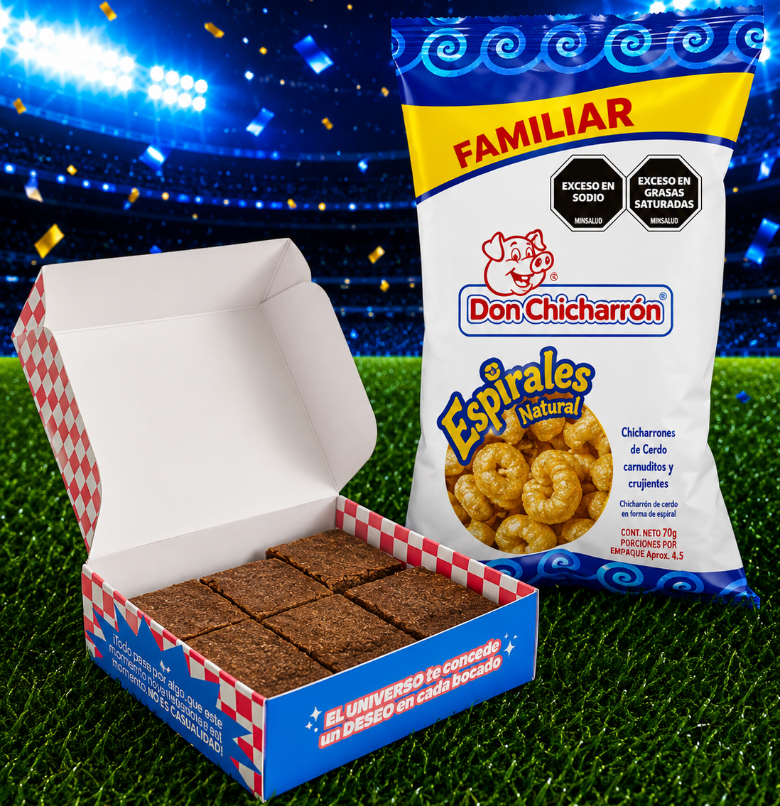 Combo mundialista: 1 Caja de Brownies + 1 Paq de Chicharrones Familiar